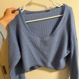 Free people, light blue, cropped sweater, cashmere